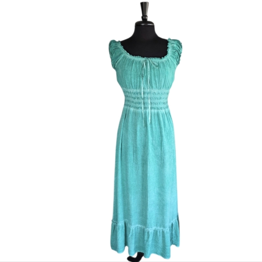 Double Decker Turquoise Midi Dress Milkmaid Sundress Bohemian Vacation Vibes